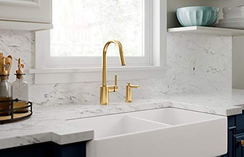 Kitchen Soap Dispenser with Above the Sink Refillable Bottle, Brushed Gold