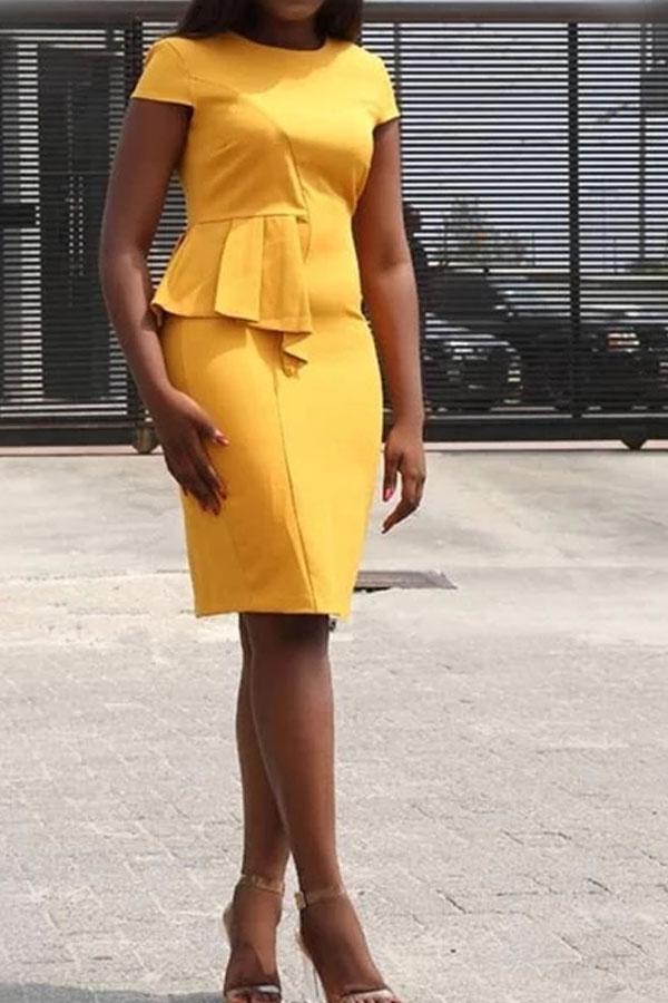 Flounce Collar Short Sleeve Slim Bodycon Dress