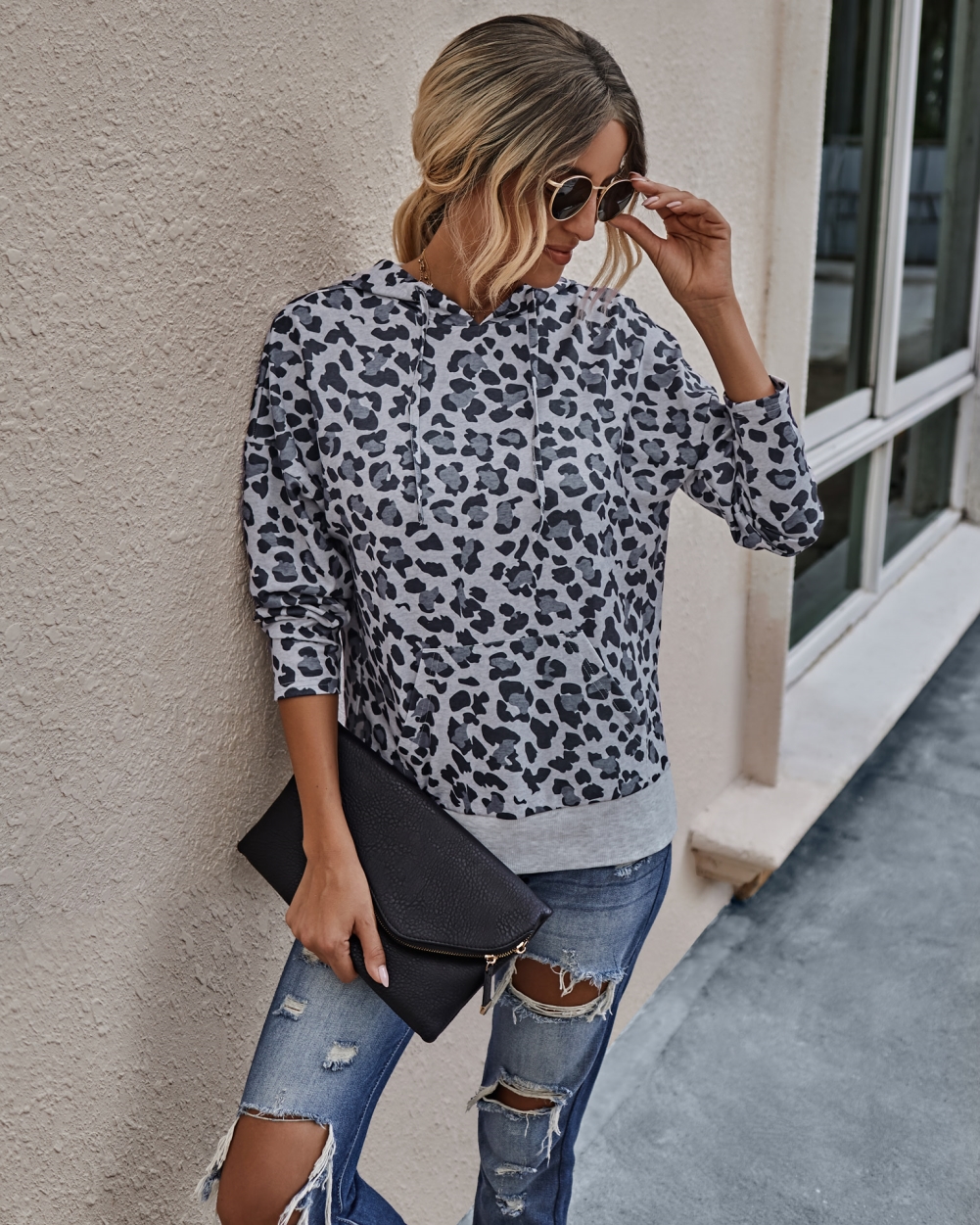 Autumn Leopard Print Hoodie Top