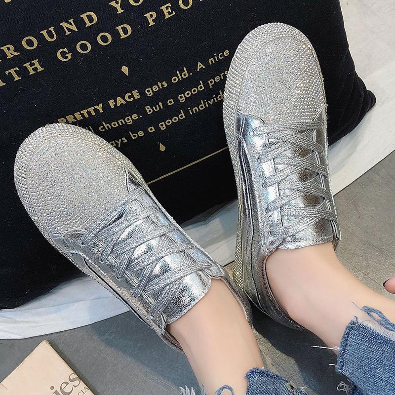 Silver Rhinestone Casual Summer Flat Heel Sneakers