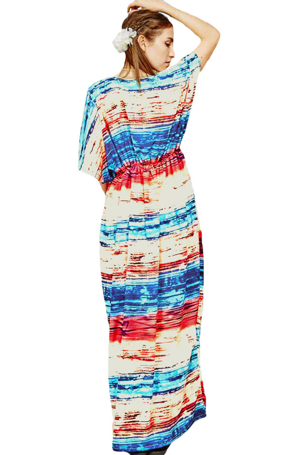 Multicolored Tie Dye Print Kaftan Maxi Dress