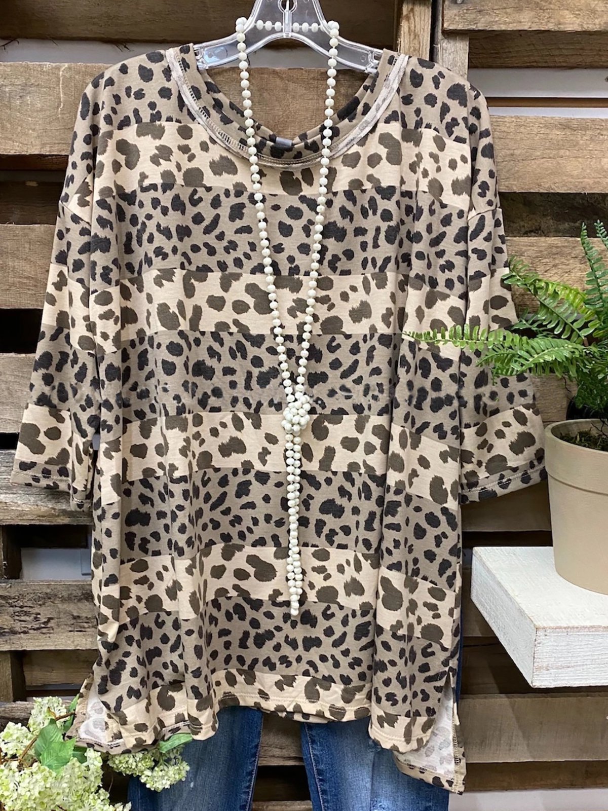 Leopard Casual Crew Neck Half Sleeve Shirts & Tops