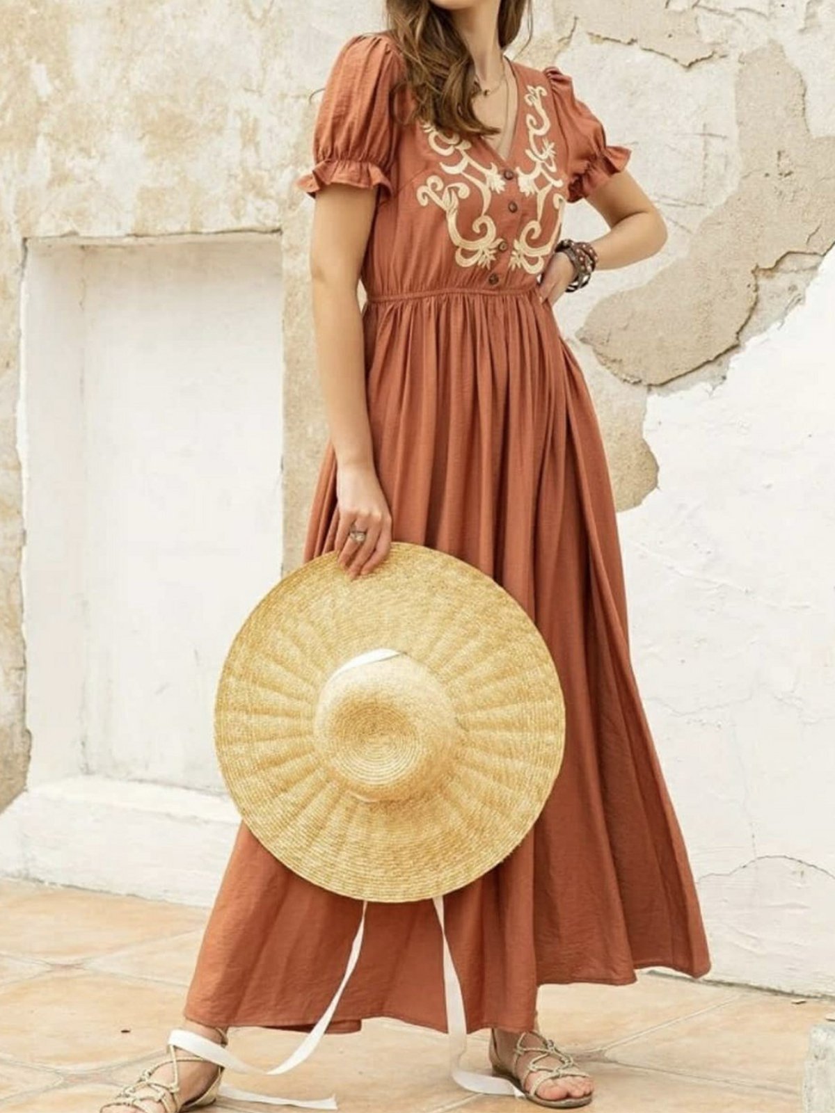 Boho Romantic Short Sleeve Cotton-Blend Dresses