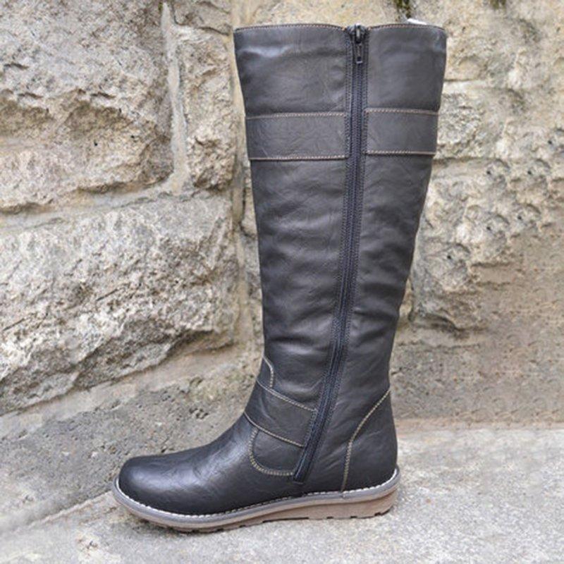 Women's casual buckle zipper boots