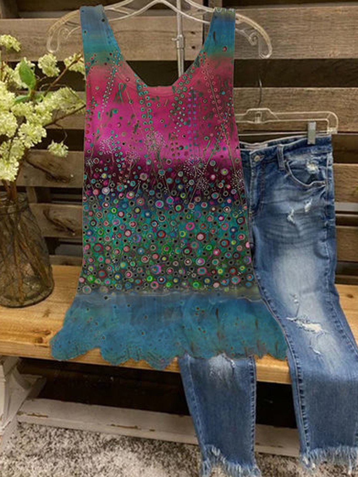 Plus Size Crew Neck Sleeveless Casual Shirts & Tops