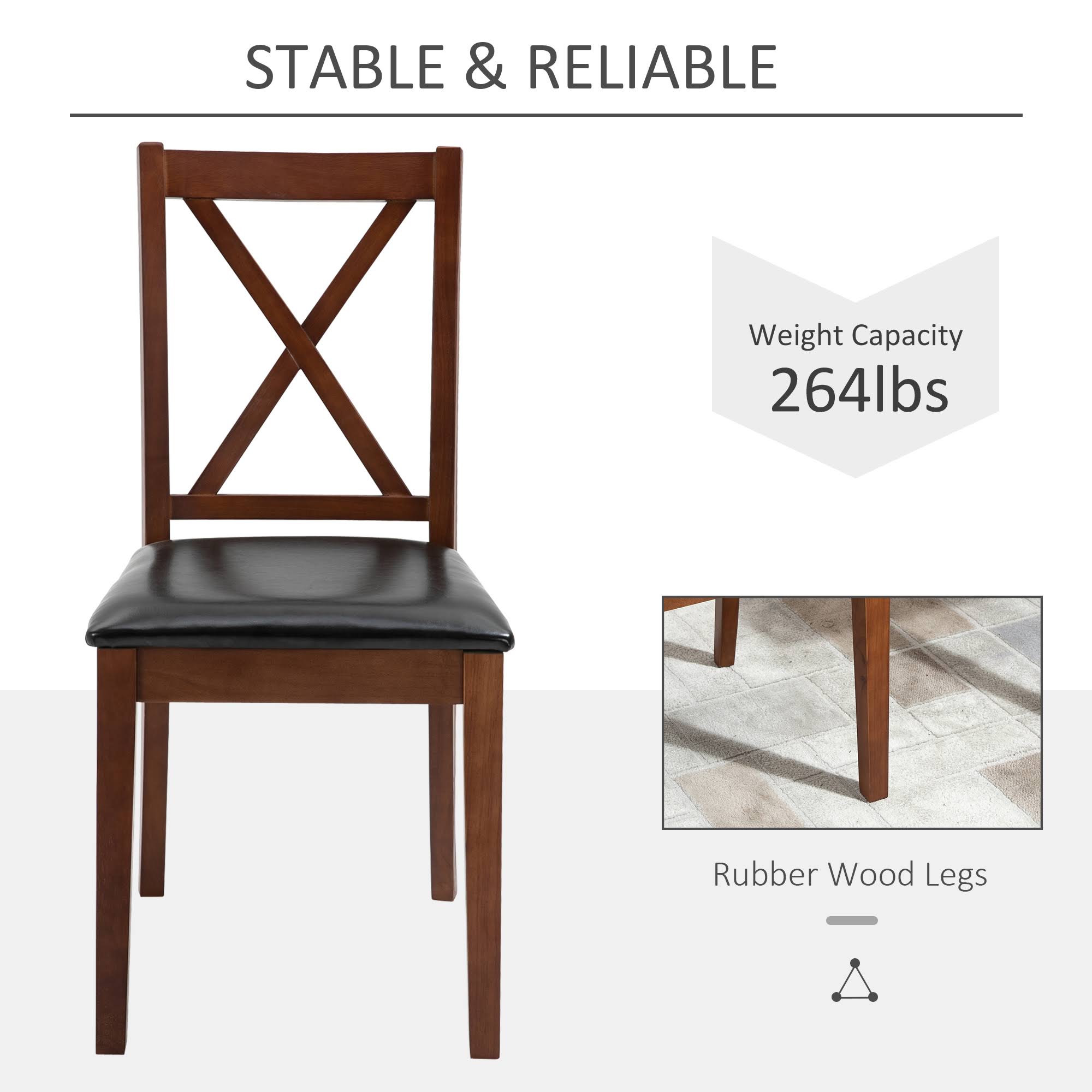 HOMCOM High Back Dining Chairs Set of 2 PU Upholstered Cross Back Design Armless Side Chairs with Solid Wood Legs Black