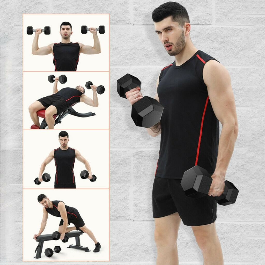 10Pair Rubber Dumbbells 5-50 lb with Dumbbells Rack Hexagonal Home Gym Equipment