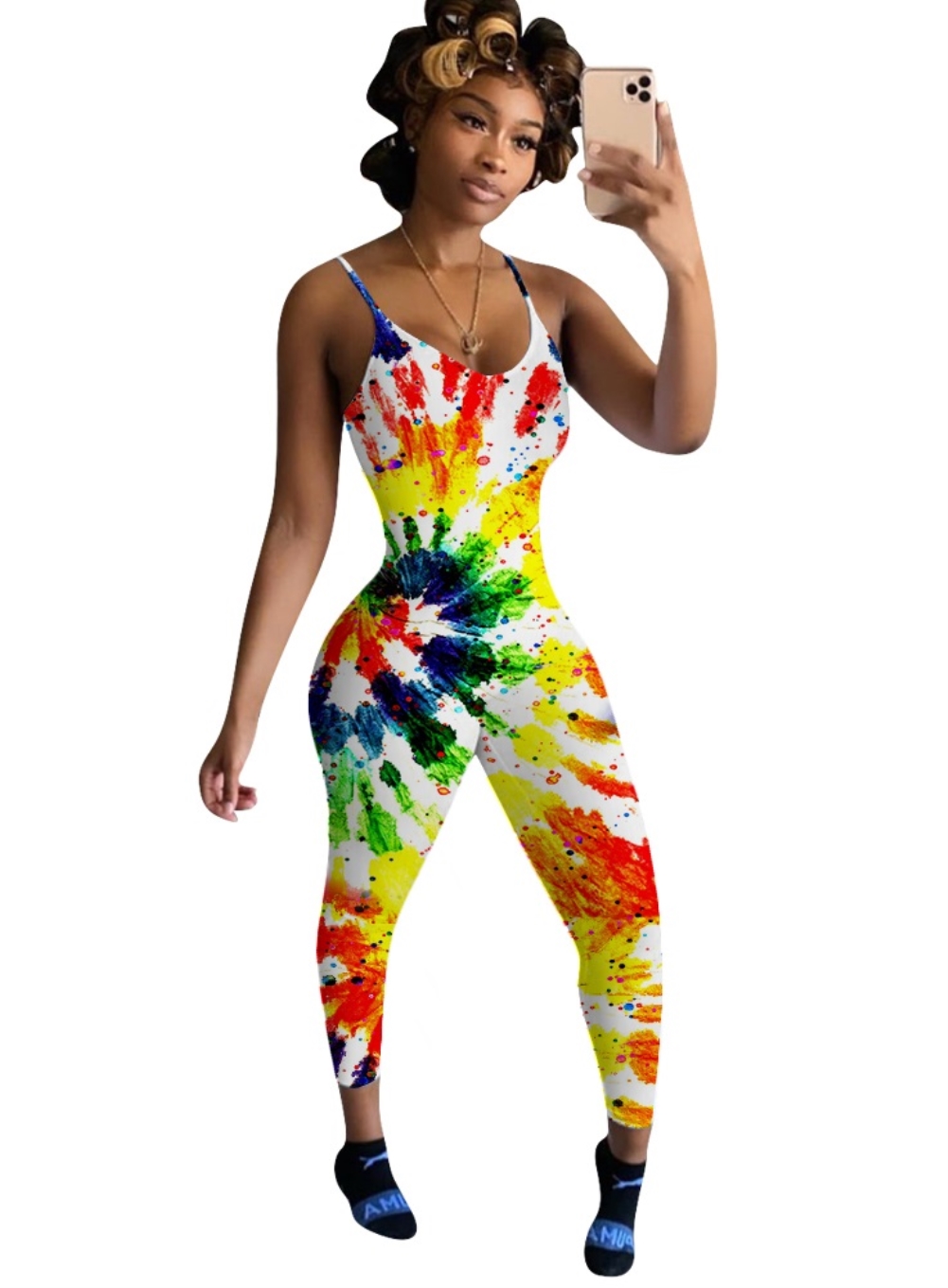 Sexy Tie Dye Strap Bodycon Jumpsuit
