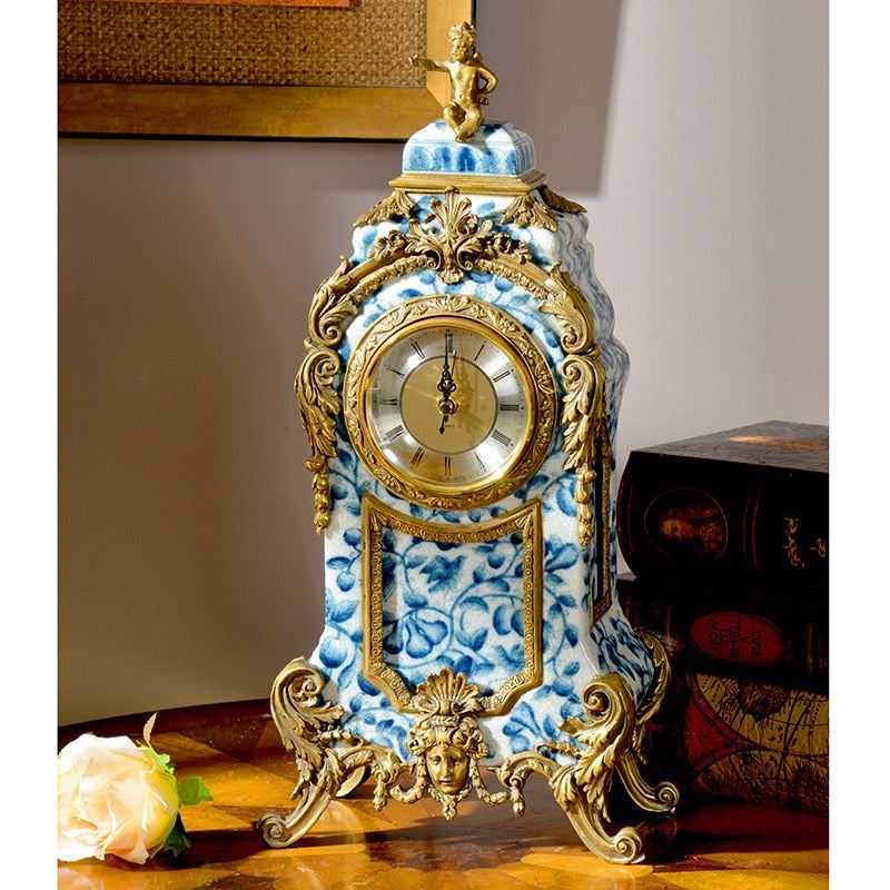 French candle holder blue and white European style retro pendant clock Mantel clock