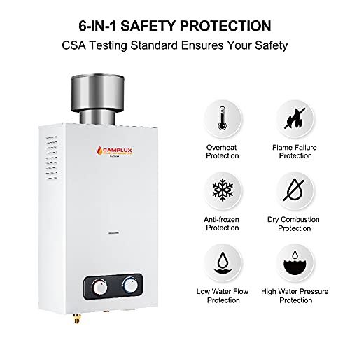 Propane Water Heater, Camplux Tankless Gas Water Heater, 2.64 GPM Instant Water Heater