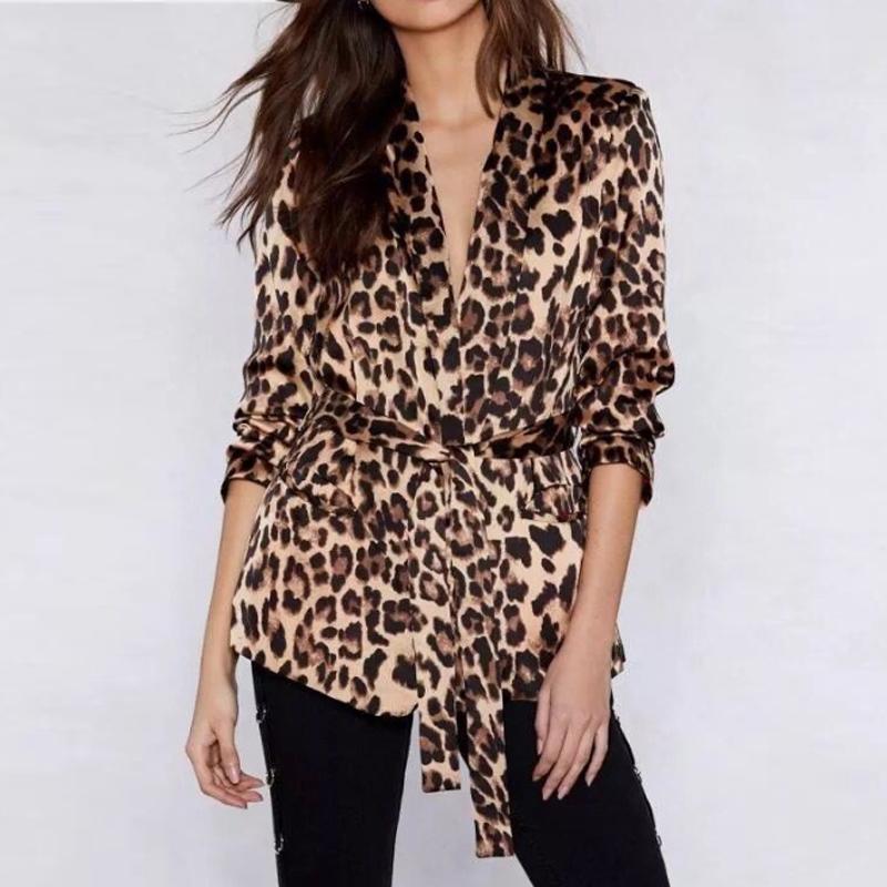 Fashion Leopard Print Long Sleeve Belt Coat