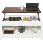 Wooden Lift Top Coffee Table for Living Room, Décor w/Hidden Storage&Display Shelves