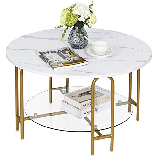 2-Tier Small Coffee Table with Storage Clear Accent for Dining Room
