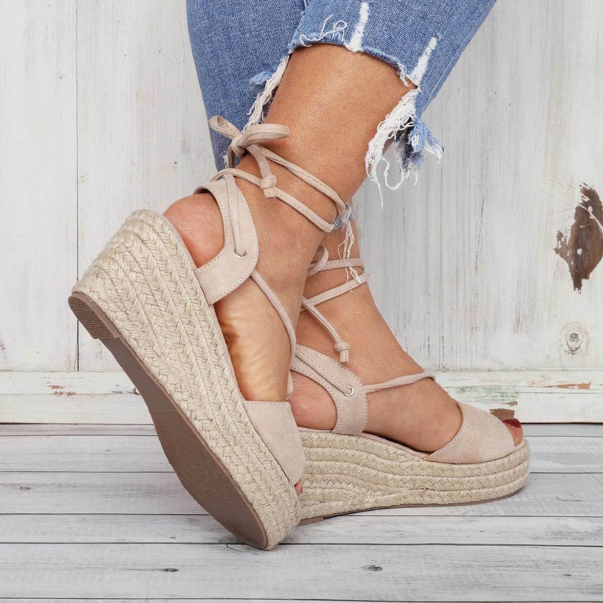 Summer Lace-Up Sandals Espadrilles Wedge Sandals