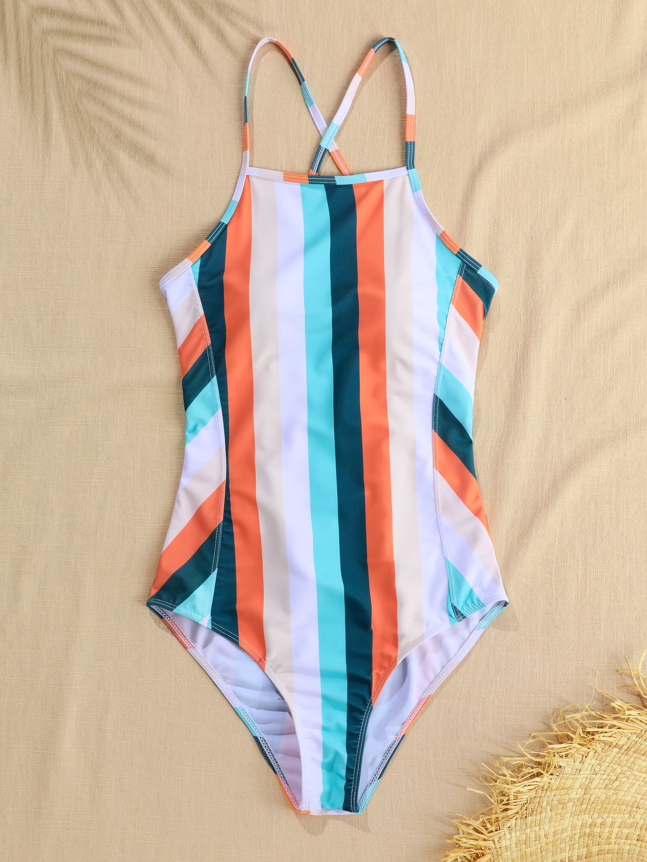 Colorful Striped One-Piece Swimwear
