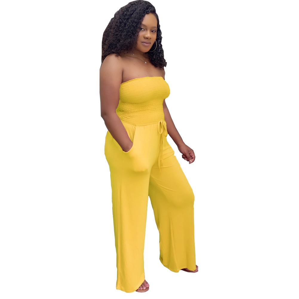 Solid Color Sexy Strapless Loose Jumpsuit