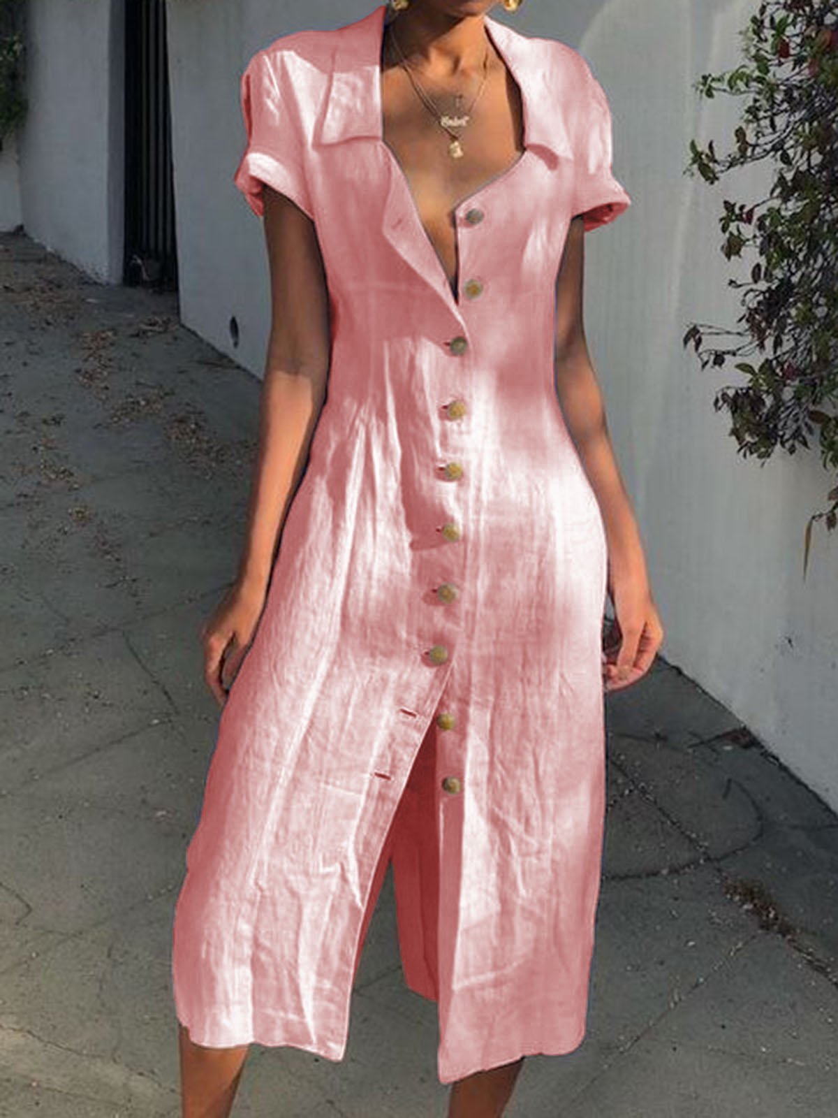 Summer Buttoned Solid Casual Shirt Dresses