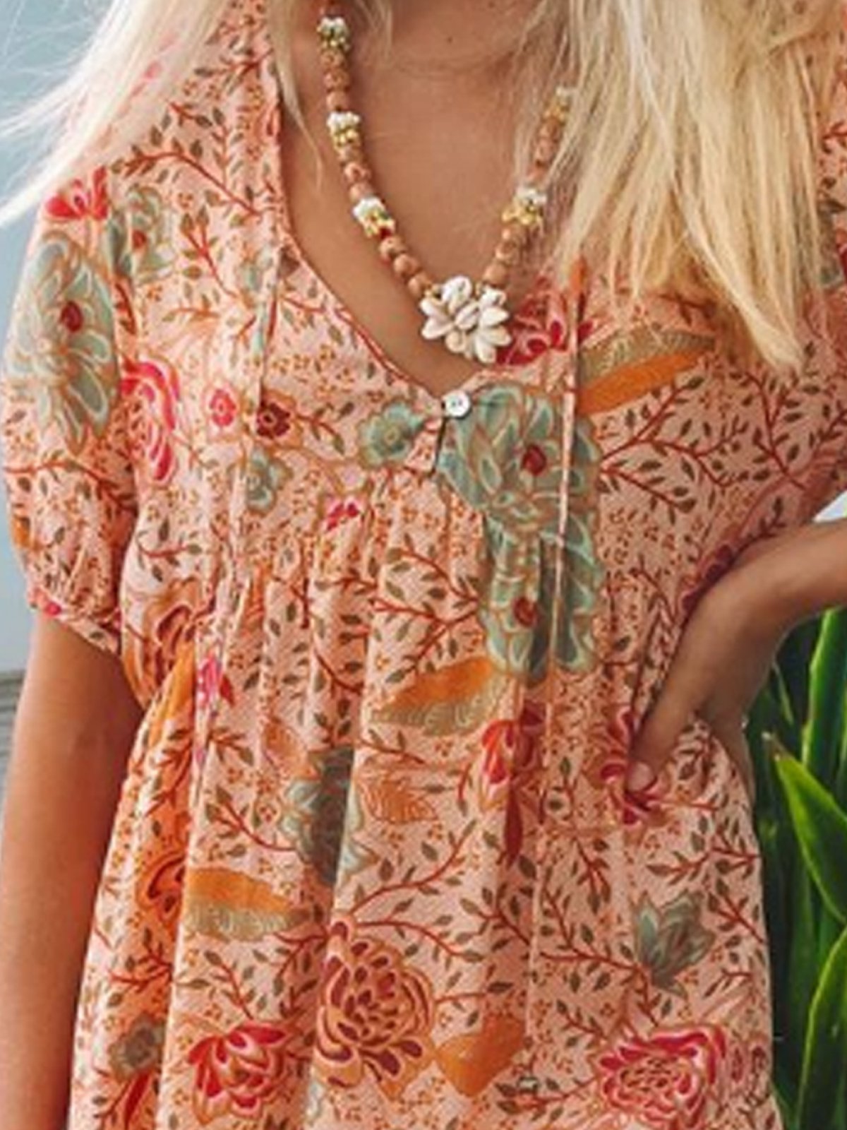 Orange Red Short Sleeve Boho Dresses