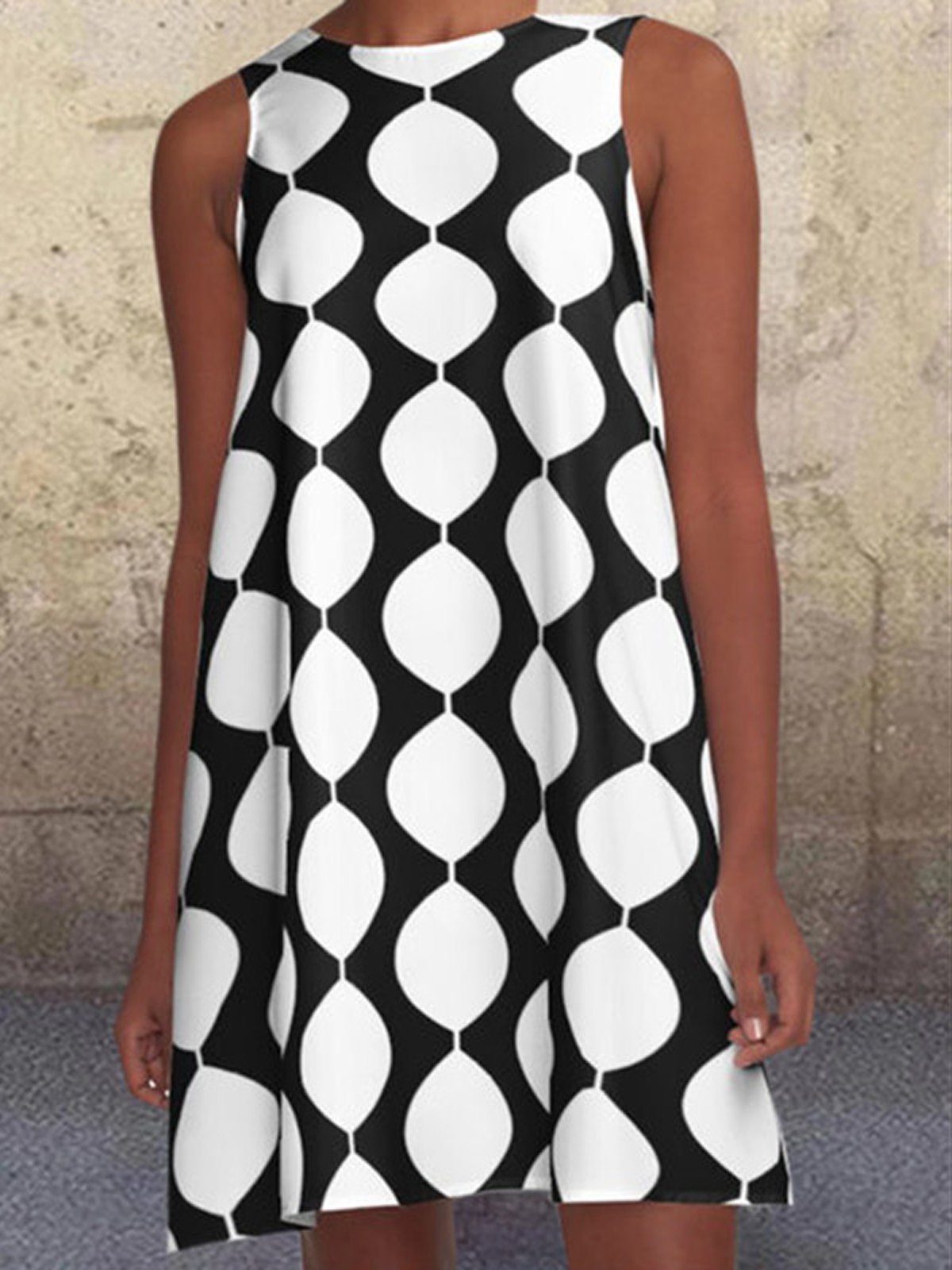 Polka Dots Crew Neck A-line Print Dresses