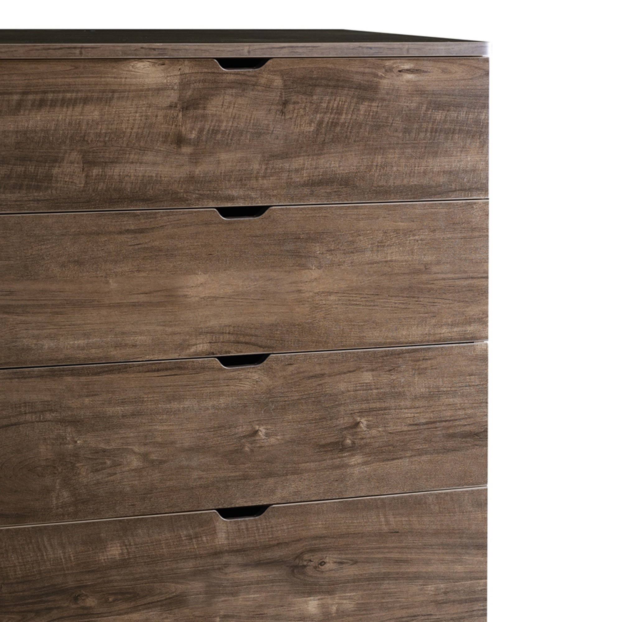 Grained Wooden Chest with 5 Drawers and Straight Legs, Walnut Brown
