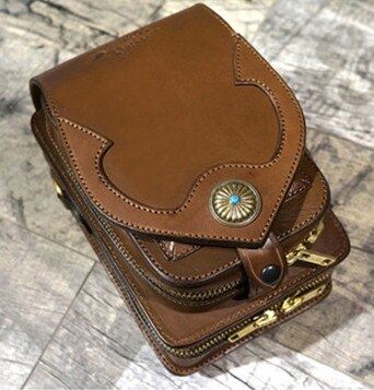 Motorcycle Retro Handmade Cowhide Magnet Vintage Leather Tank Bag