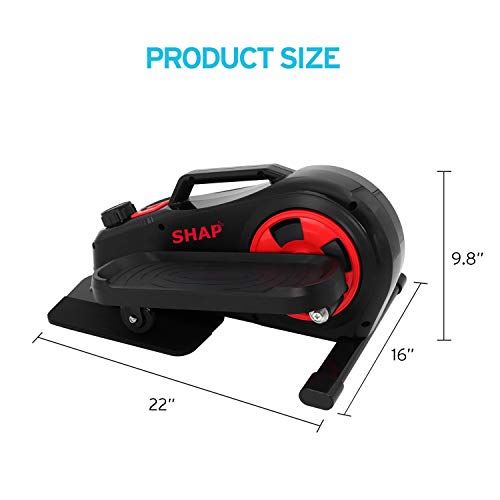 SHAP+ Under Desk Elliptical Machine with Detachable Console,Mini Elliptical Bike with 8 Levels Adjustable Resistance- Black and Red