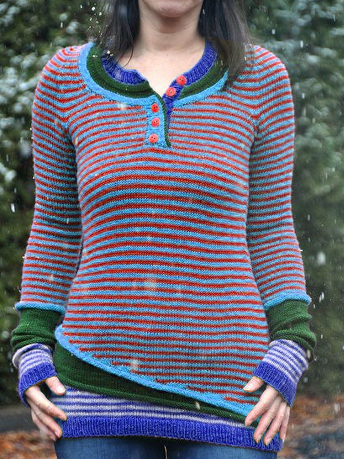 Green Crew Neck Wool Blend Long Sleeve Sweaters