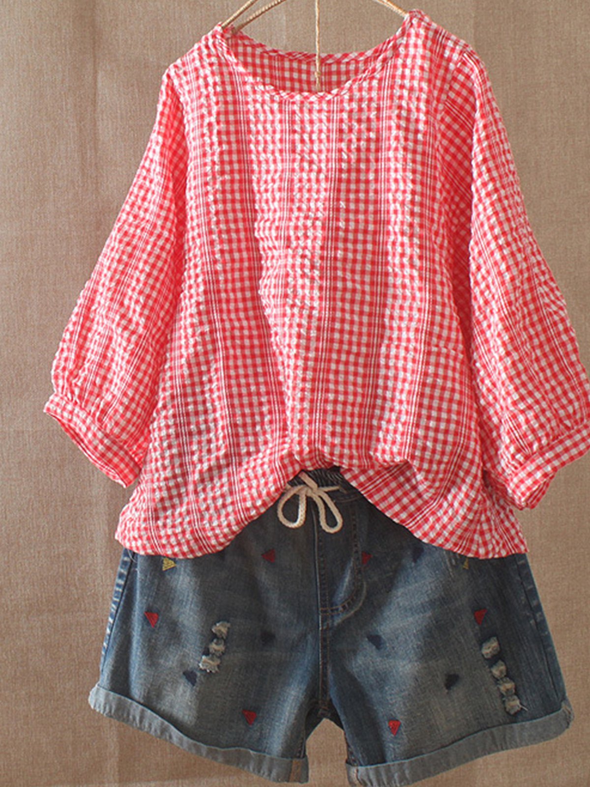 Cotton-Blend 3/4 Sleeve Shirts & Tops