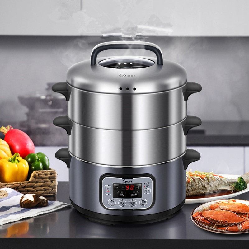 3-layer High Capacity Multi-function Appointment Timing Stainless Steel Steam Cooker Food Steamer Pot