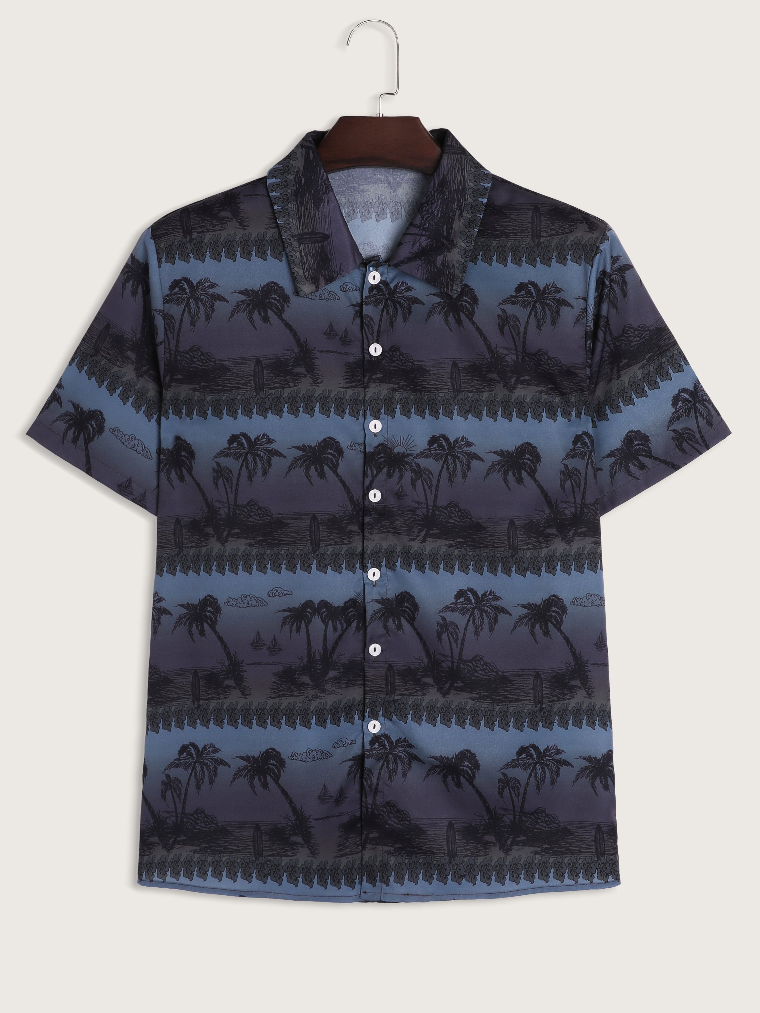 Men's Palm Tree Graphic Button Blouse