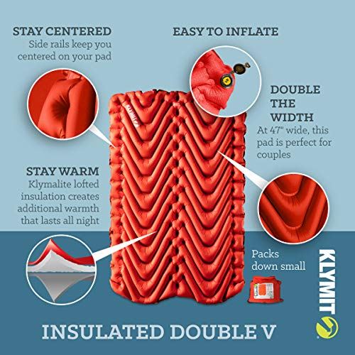 KLYMIT Double V Sleeping Pad, 2 Person, Double Wide (47 inches), Lightweight