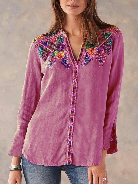 Casual Long Sleeve V Neck Shirts & Tops