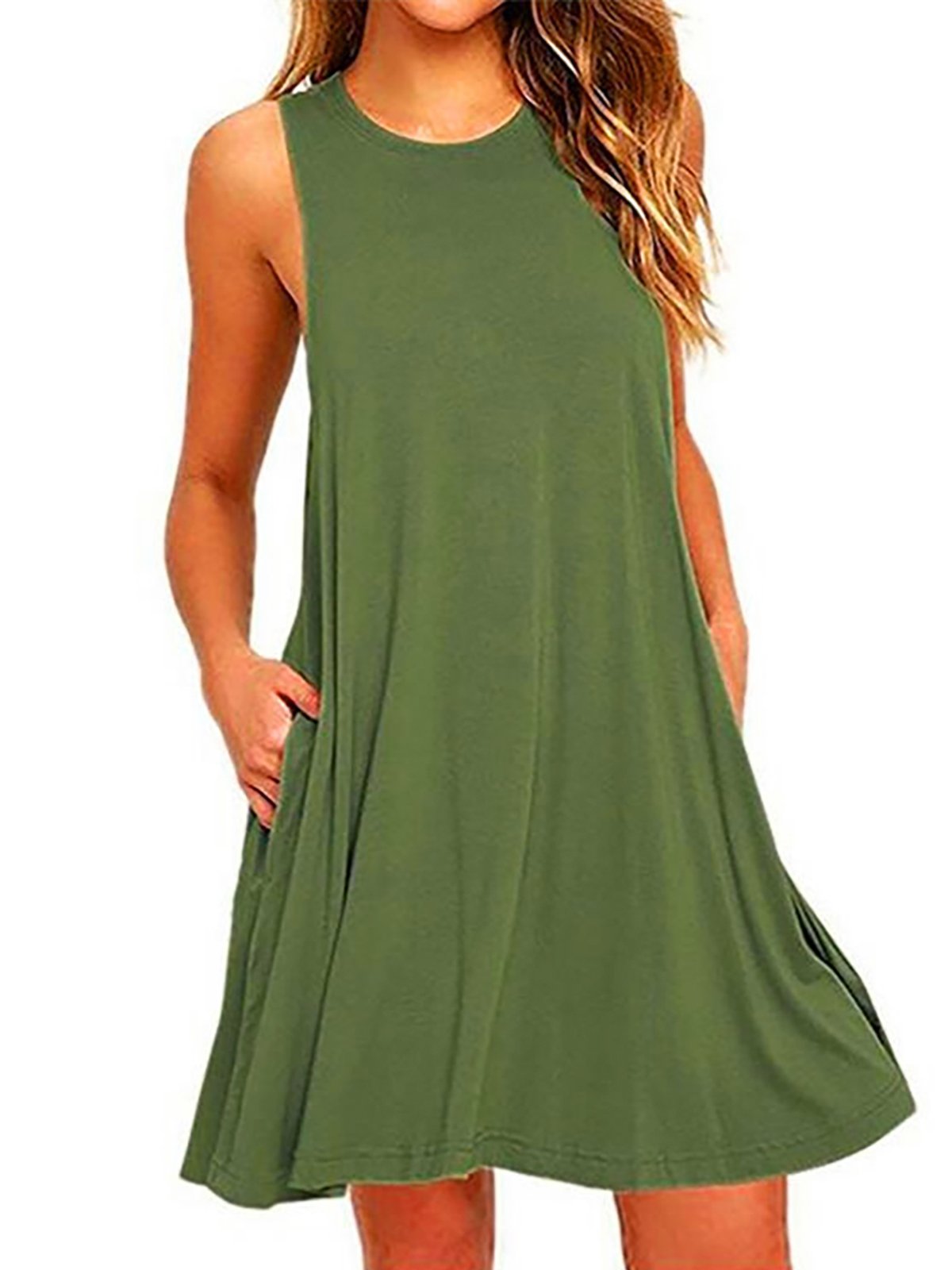 Crew Neck Sleeveless A-line Dress
