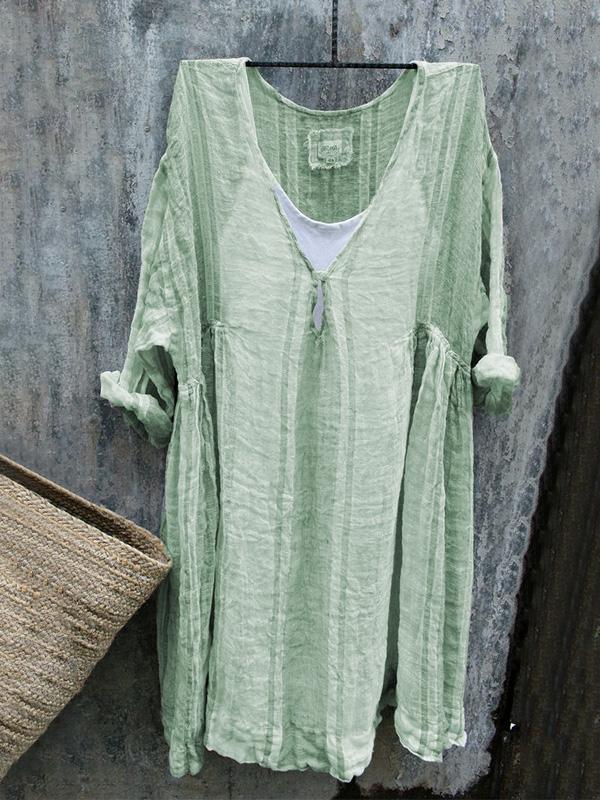 V-Neck 3/4 Sleeve Striped Casual Bat Sleeve Tops
