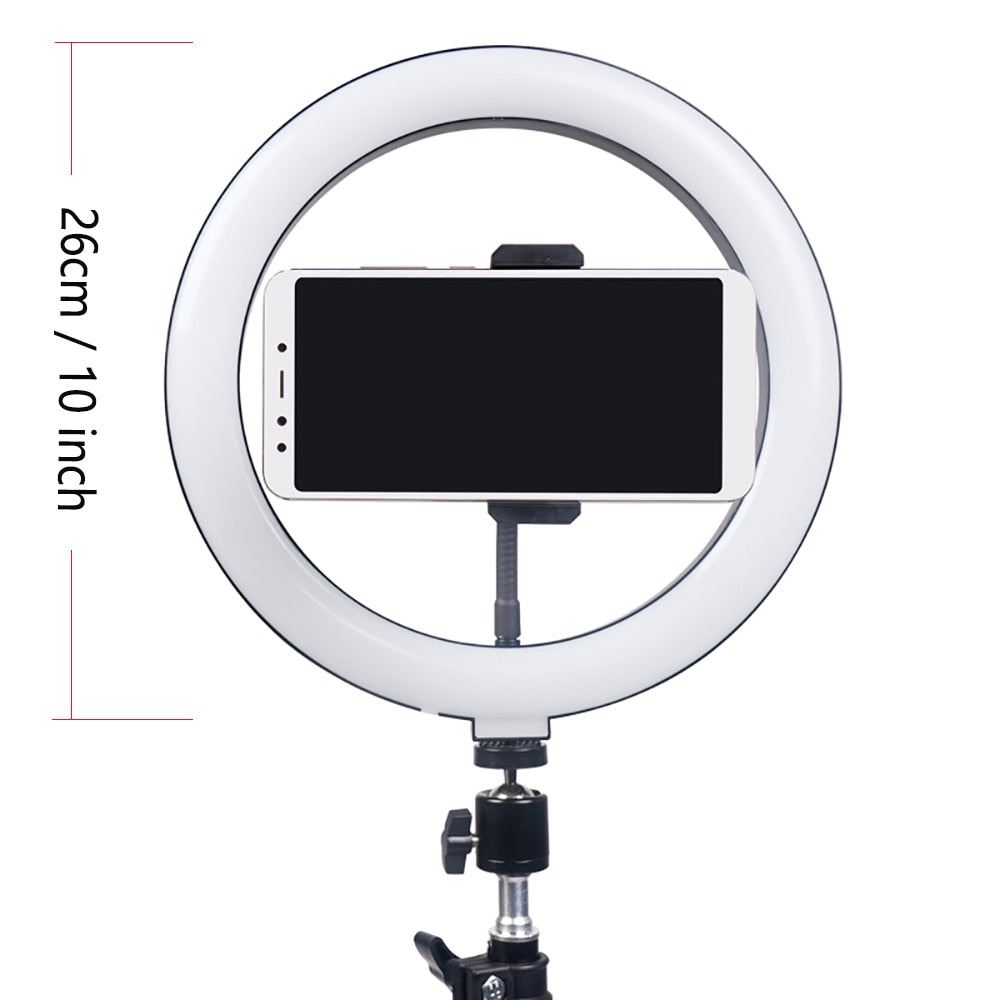 Ring Light With Tripod Photography Round Ring Lamp Phone Holder Dimmable Ringlight