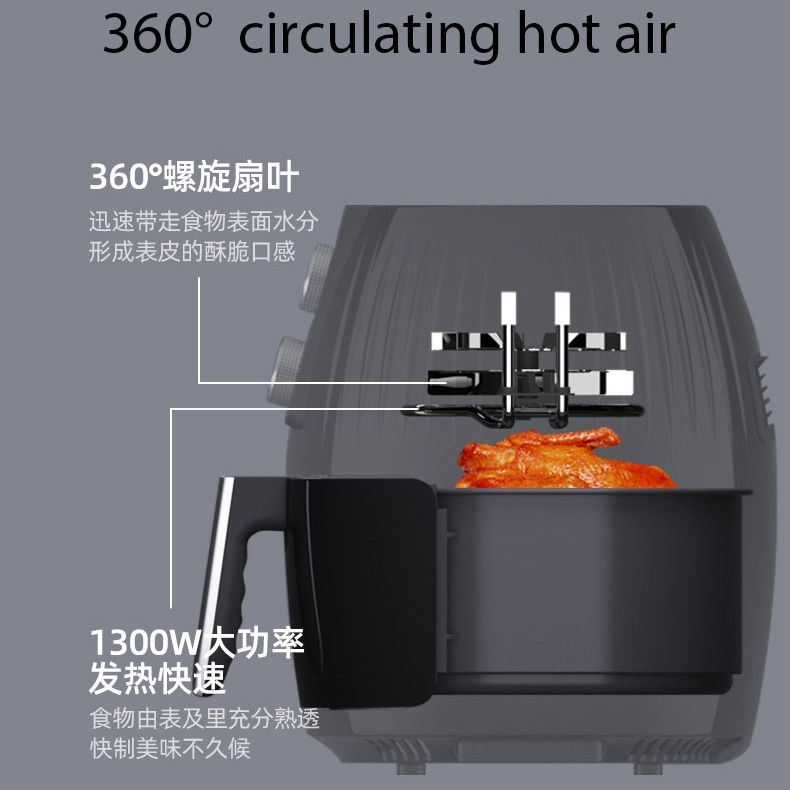 5.5Liter Electric Hot Air Fryer Oven Ollies Cooker Nonstick Frying Pot 1300W Adjustable Temperature Control