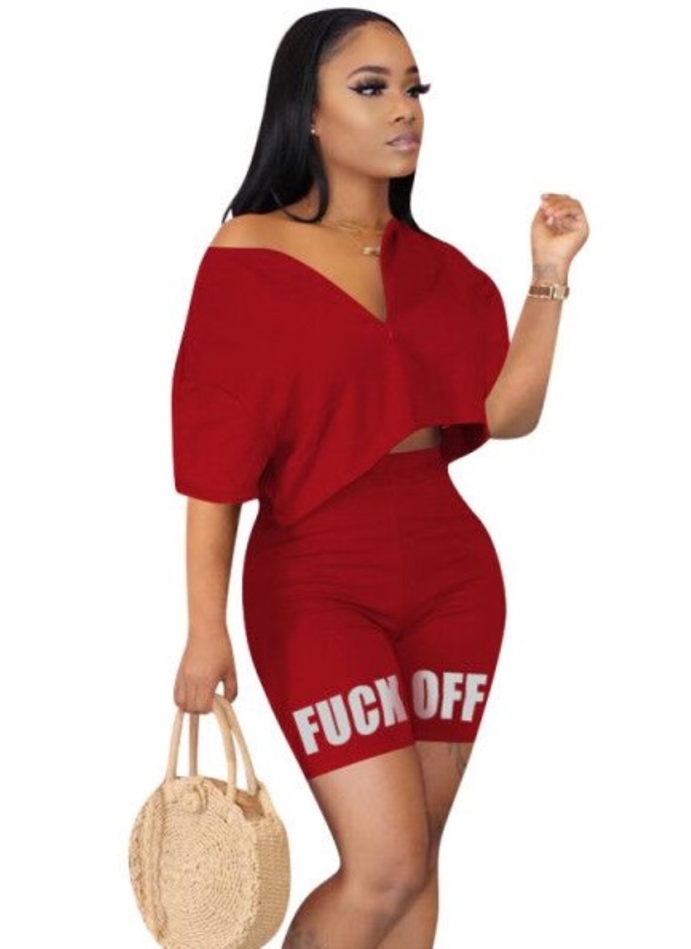 Summer Zipper Crop Top and Biker Short Set