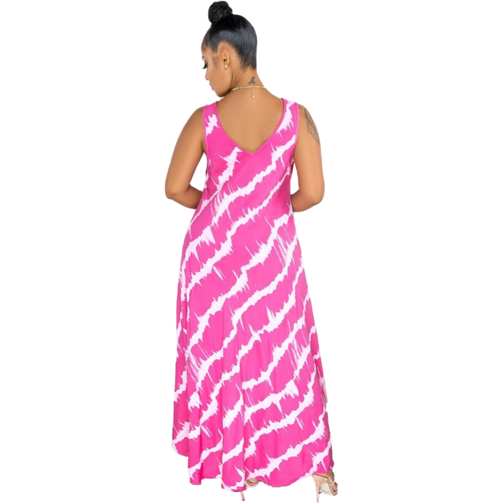 Summer Tie Dye O Neck Sleeveless Long Dress