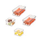The Spruce by iDesign 4-Piece Recycled Plastic Refrigerator Organizer Bin Set with Lids, Clear/White