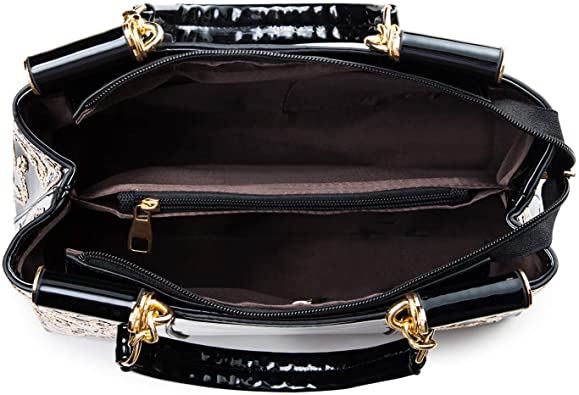 Nevenka Women Patent Leather Fashion Handbags, Black