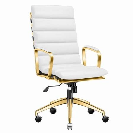 LUXMOD High Back Office Chair with Armrest, White Adjustable Swivel Chair in Durable Vegan Leather, Ergonomic Desk Chair for Ext