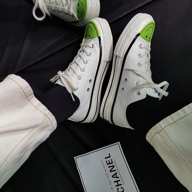 Women's Fashion Casual Cartoon Smiley Solid Color Canvas Sneakers