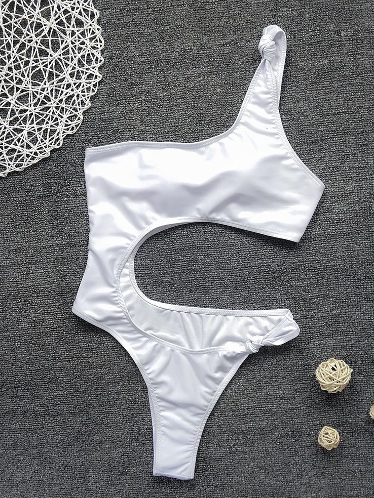 Solid One Shoulder One-Piece Swimwear