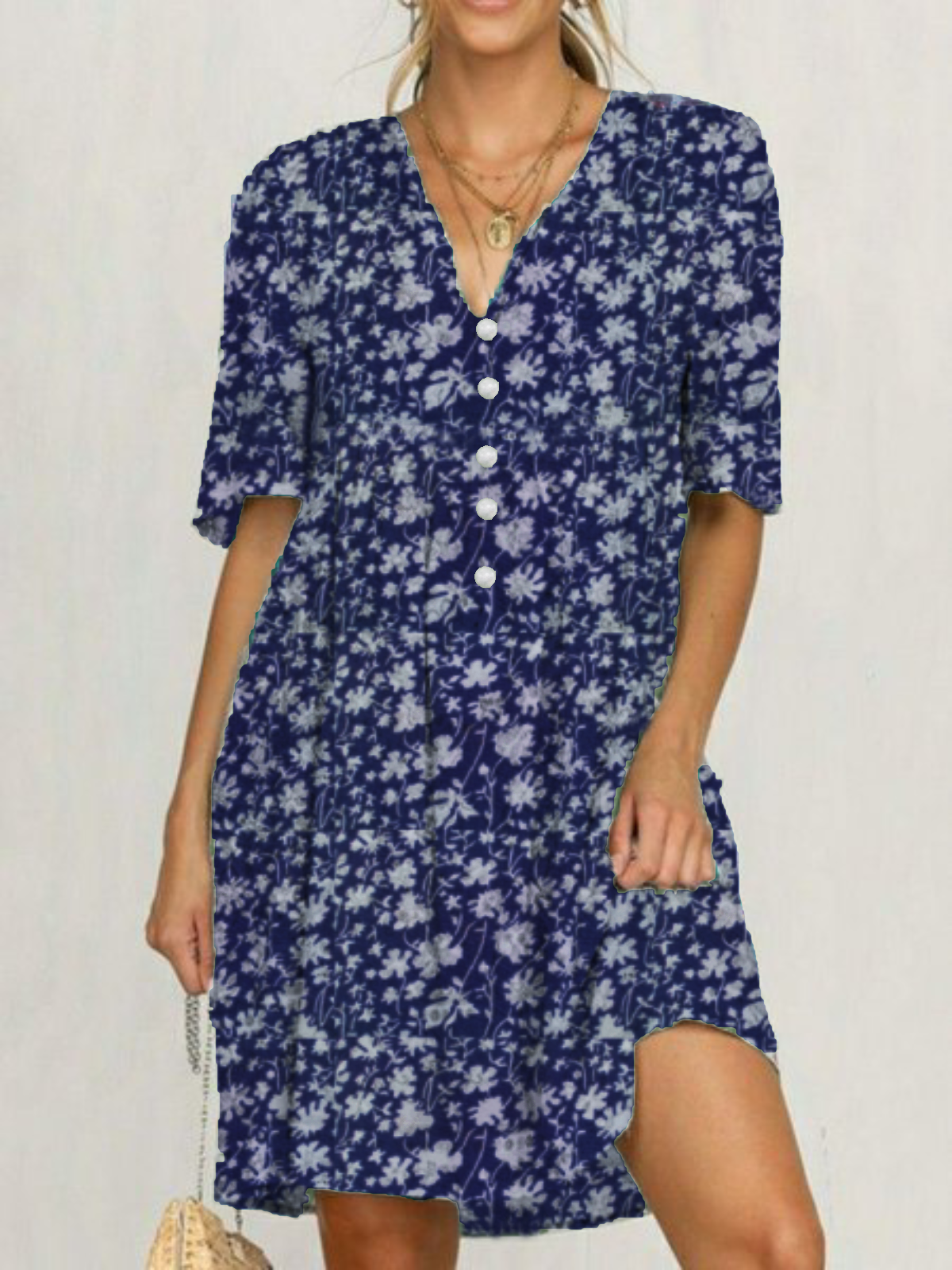 Plus size Floral V Neck Casual Dresses