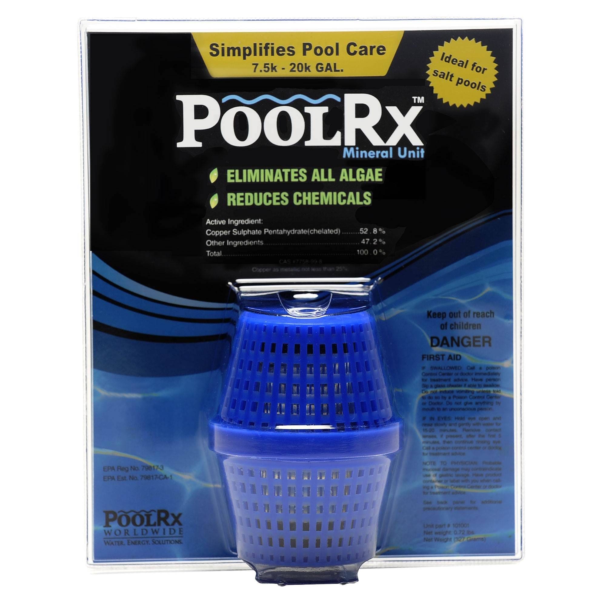 PoolRX Pool Unit #101001 6 Month Algaecide Treats 7.5k-20k gallons, Blue