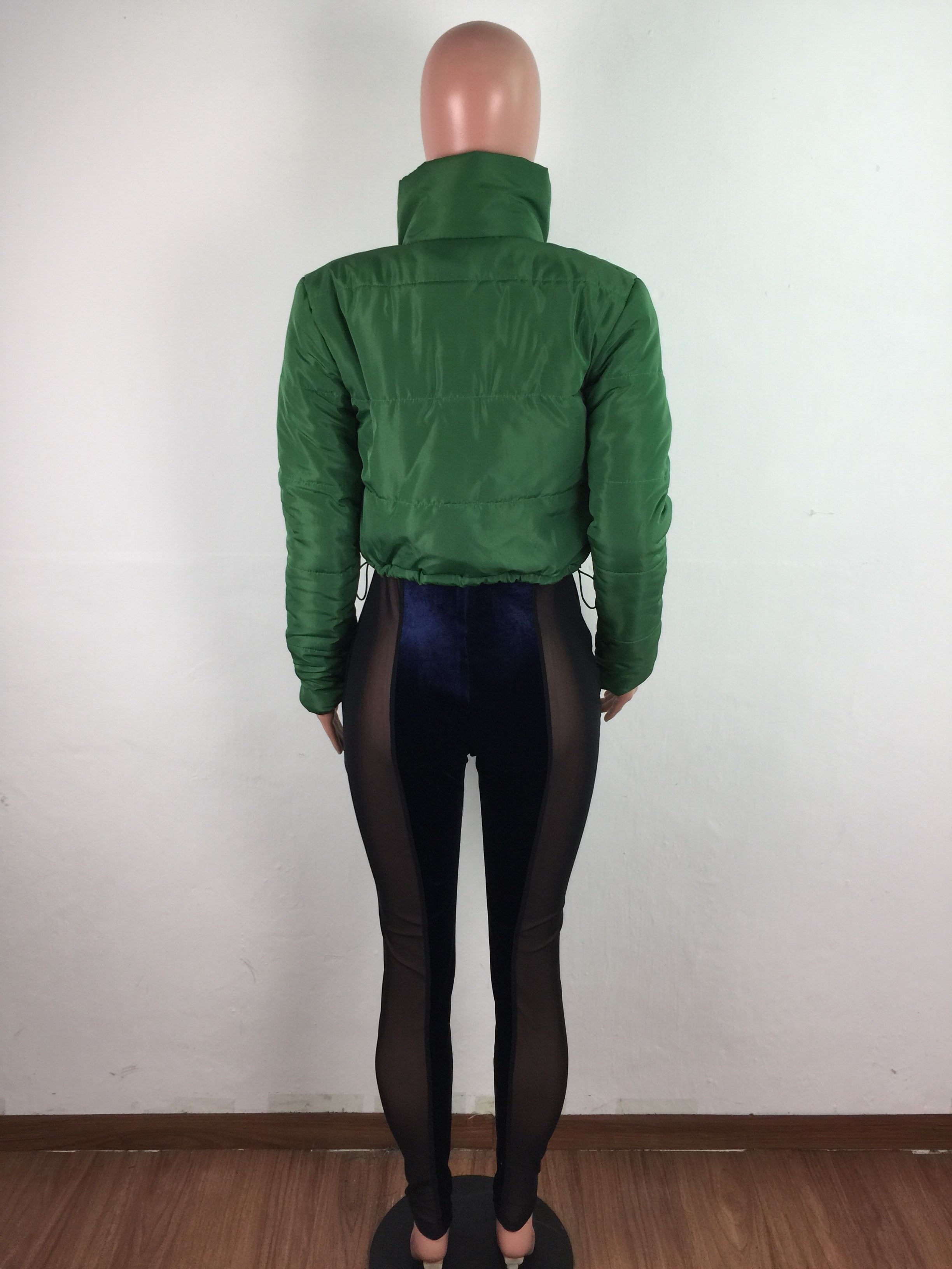 Winter Solid Plain Padded Short Zipper Jacket