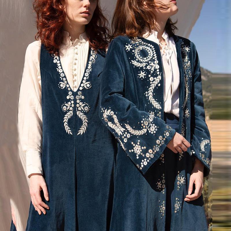 Women's Elegant Printed Color Long Sleeve Cardigan Coat