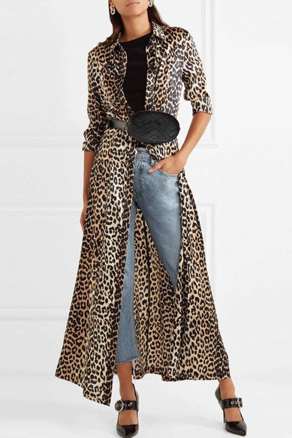 Fashion Leopard Lapel Long Sleeve Cardigan
