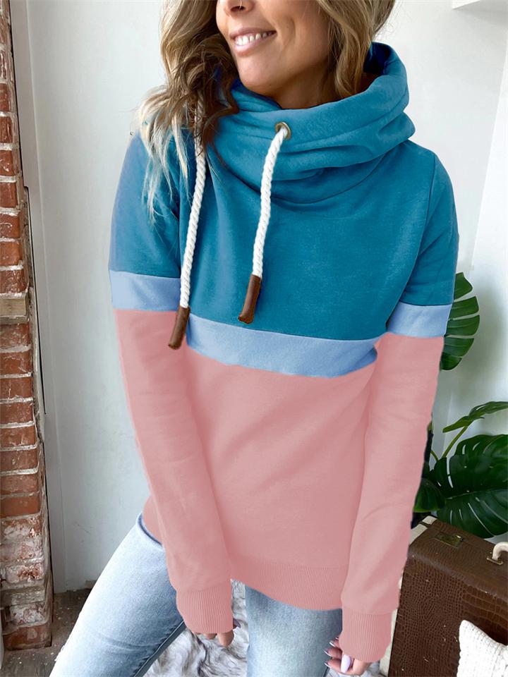 Fashion Contrast Color Design Long-Sleeved Hooded Sweatshirt