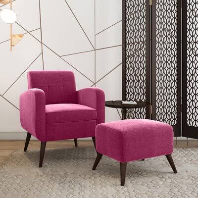 Joetta 28x22 Wide Tufted Polyester Armchair and Ottoman George Oliver Fabric: Fuchsia Pink